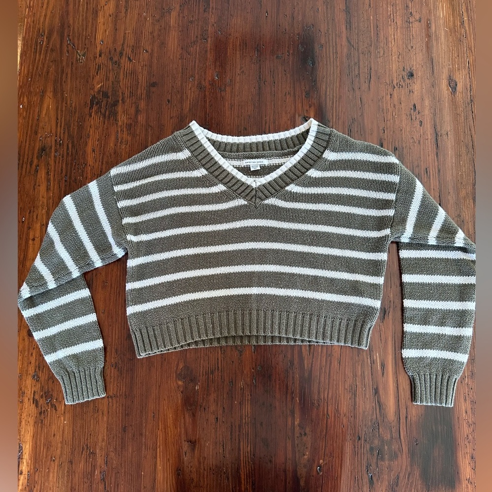Green/White Cropped Sweater - American Eagle - XS